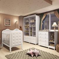 Quarto de Bebê Completo com Berço Mini Cama com capitonê Guarda Roupa e Cômoda 100 MDF Elô New Noah Móveis Peroba - 7
