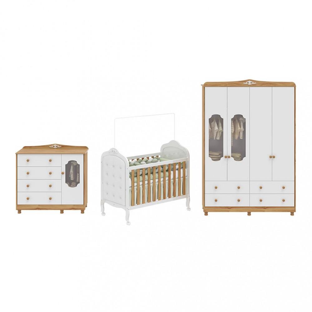 Quarto de Bebê Completo com Berço Mini Cama com capitonê Guarda Roupa e Cômoda 100 MDF Elô New Noah Móveis Peroba - 2