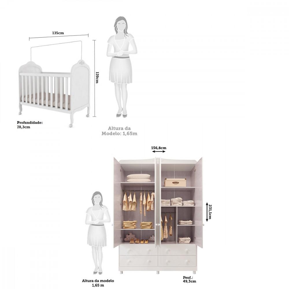 Quarto de Bebê Completo com Berço Mini Cama  com Capitonê e Guarda-Roupa 100 MDF Elô New Móveis Peroba - 3