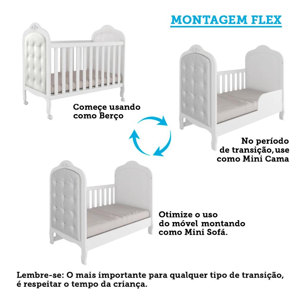 Quarto de Bebê Completo com Berço Mini Cama  com Capitonê e Guarda-Roupa 100 MDF Elô New Móveis Peroba - 4