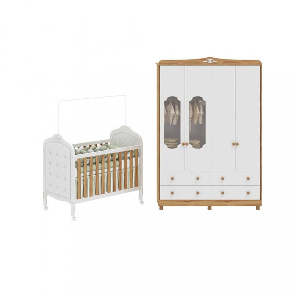 Quarto de Bebê com Berço Mini Cama com capitonê e Guarda Roupa 100 MDF Elô New Noah Móveis Peroba - 2