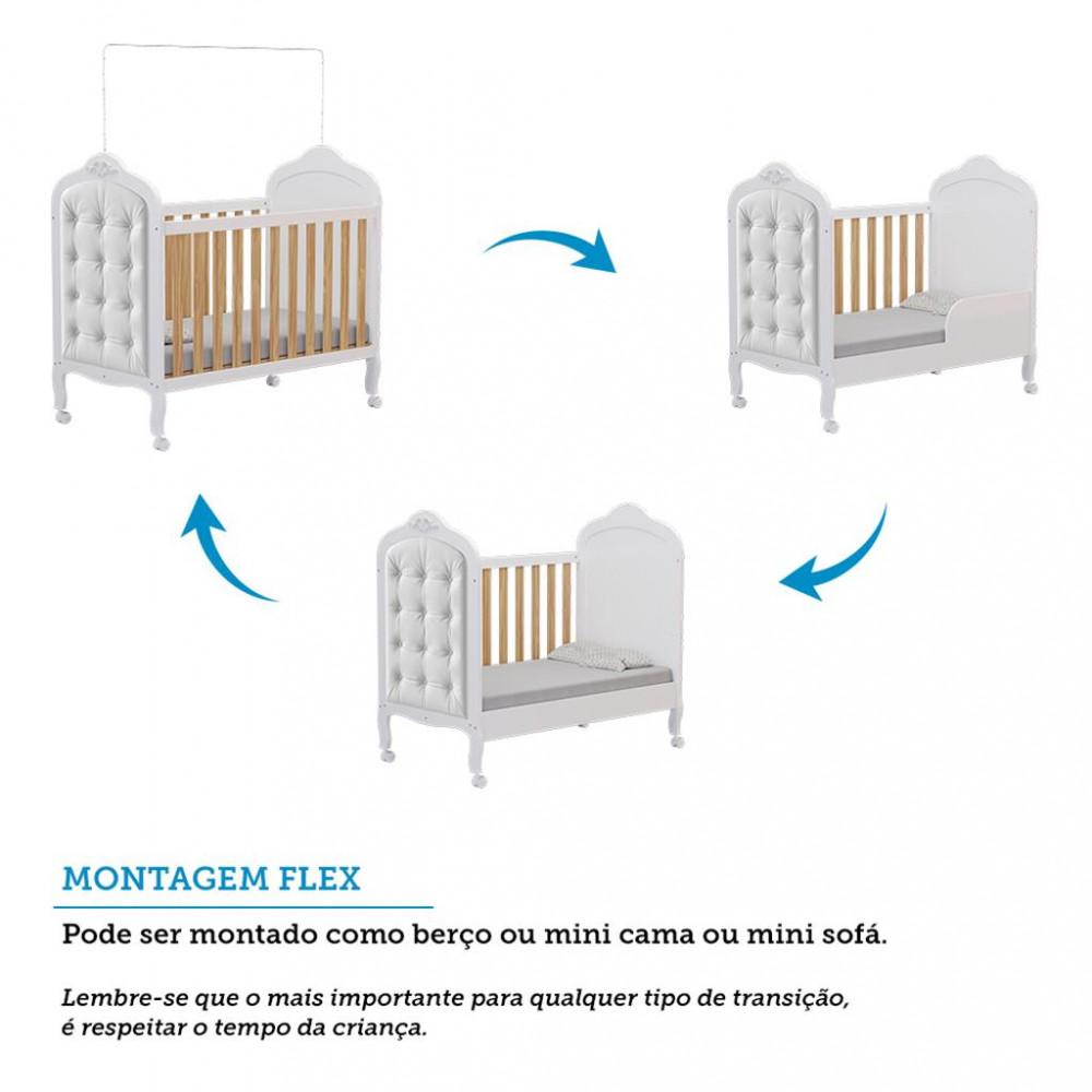 Quarto de Bebê com Berço Mini Cama com capitonê e Guarda Roupa 100 MDF Elô New Noah Móveis Peroba - 4