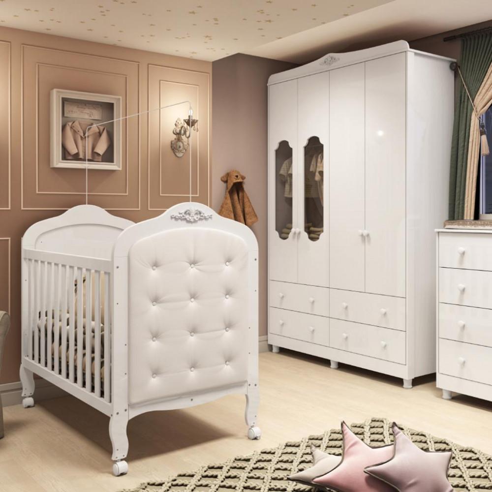 Quarto de Bebê com Berço Mini Cama com capitonê e Guarda Roupa 100 MDF Elô New Noah Móveis Peroba - 1