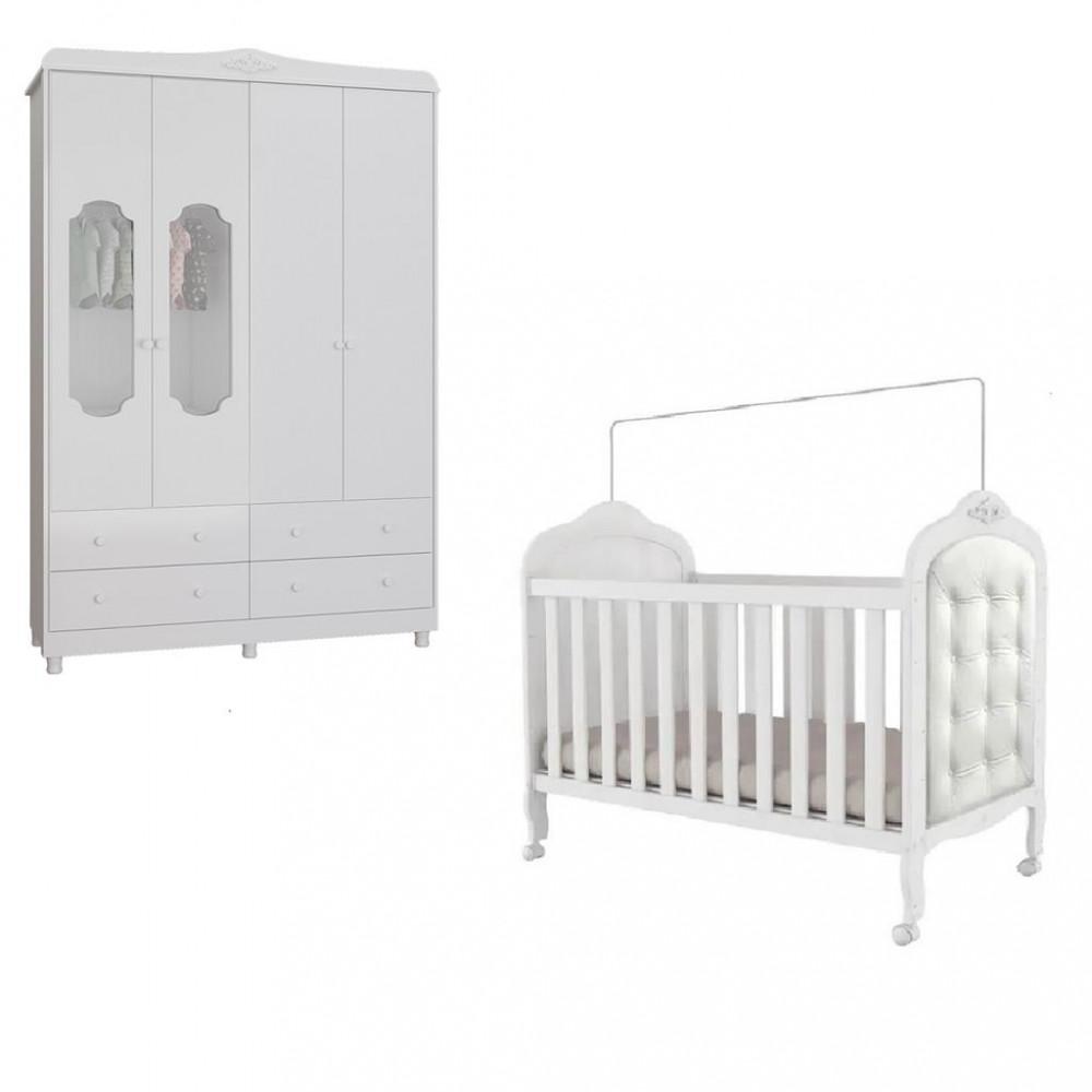 Quarto de Bebê com Berço Mini Cama com capitonê e Guarda Roupa 100 MDF Elô New Noah Móveis Peroba - 2