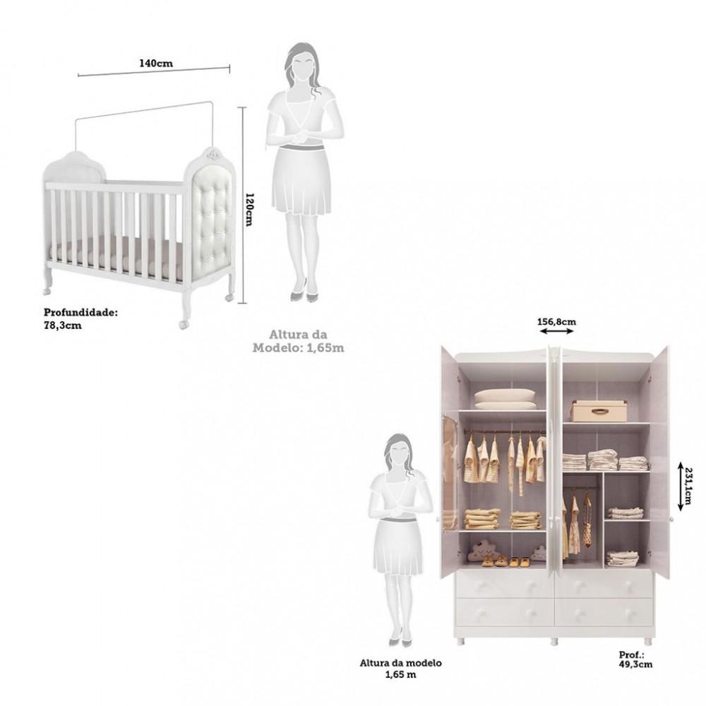 Quarto de Bebê com Berço Mini Cama com capitonê e Guarda Roupa 100 MDF Elô New Noah Móveis Peroba - 3