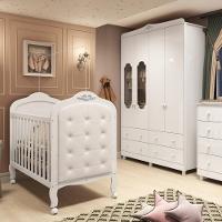 Quarto de Bebê com Berço Mini Cama com capitonê e Guarda Roupa 100 MDF Elô New Noah Móveis Peroba - 1