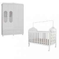 Quarto de Bebê com Berço Mini Cama com capitonê e Guarda Roupa 100 MDF Elô New Noah Móveis Peroba - 2