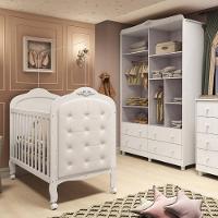Quarto de Bebê com Berço Mini Cama com capitonê e Guarda Roupa 100 MDF Elô New Noah Móveis Peroba - 5