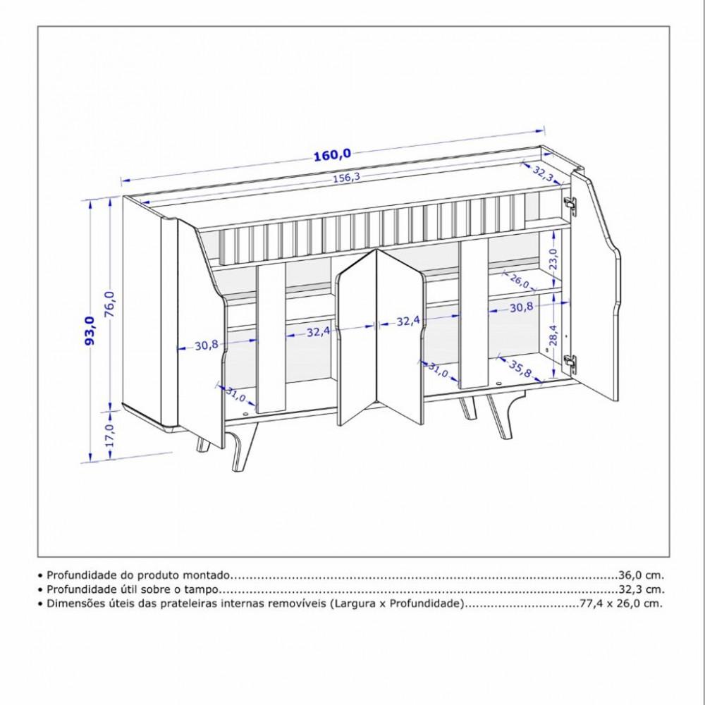 Aparador Buffet 4 Portas Tamisa Bechara - 4