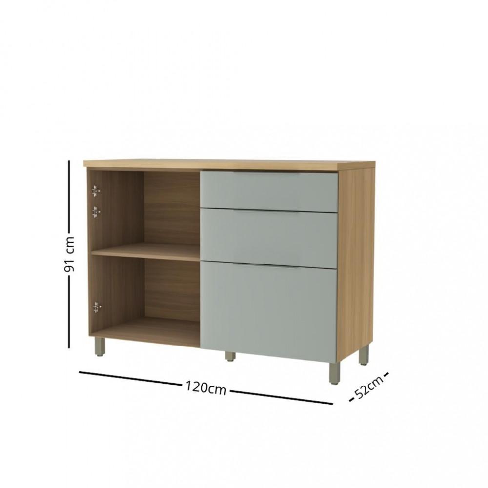 Balcão Com Tampo 100 MDF 1 Portas 3 Gaveta 120cm Marquesa Nesher - 3