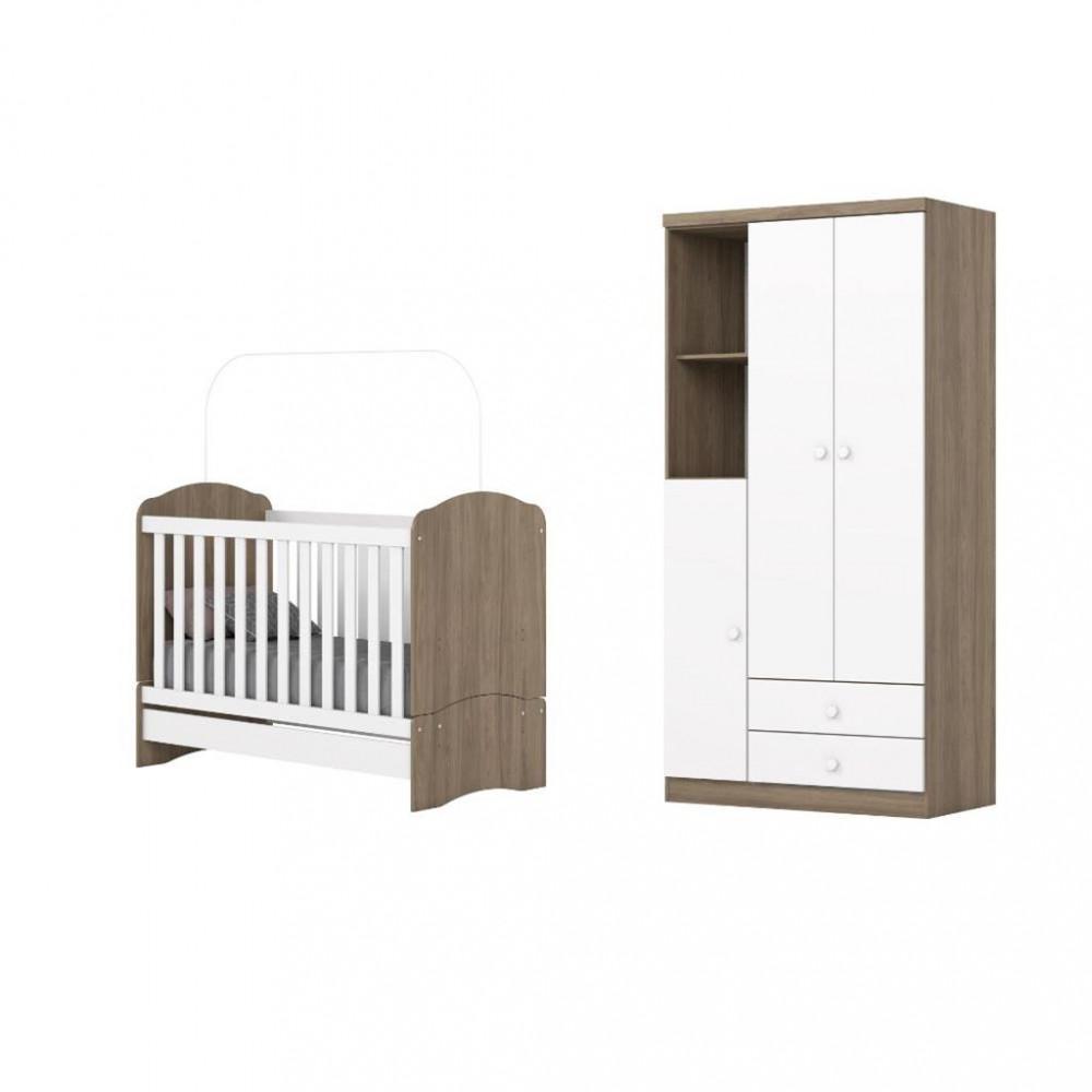 Quarto de Bebê Berço Mini Cama e Guarda Roupa 3 Portas 2 Gavetas Bala de Menta Henn - 2