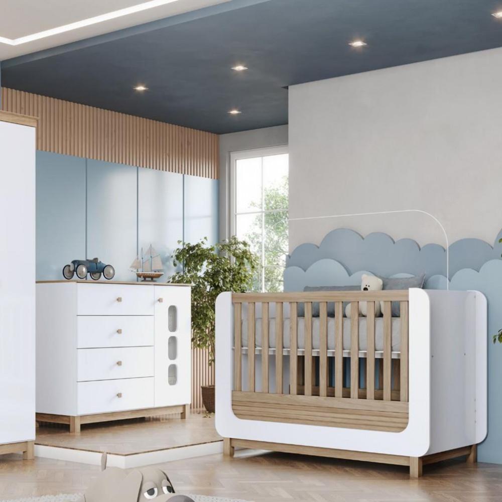 Quarto de Bebê Berço e Cômoda 4 Gavetas Aconchego Henn - 1