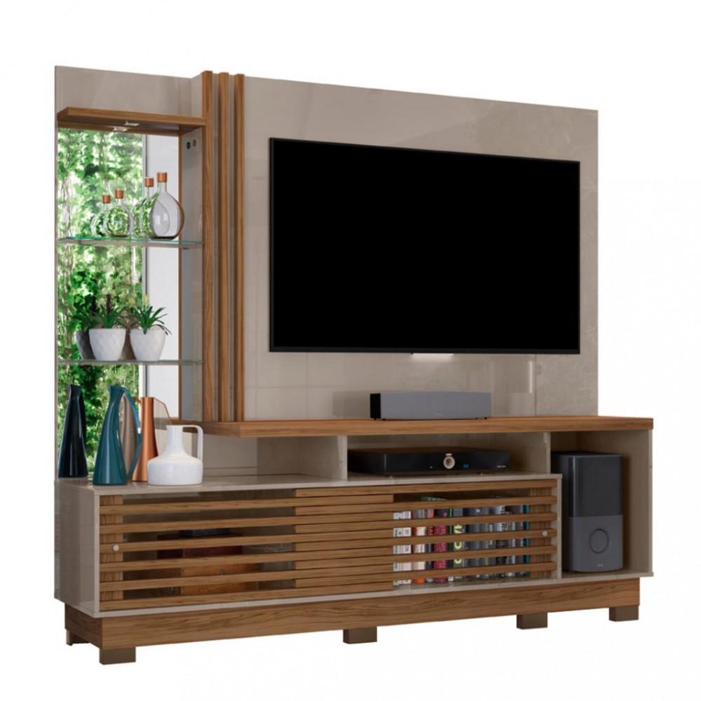 Estante Home para TV até 60 Polegadas com LED Espelho e Prateleira de Vidro 2 Portas de Correr com Pés Frizz Plus Madetec - 2