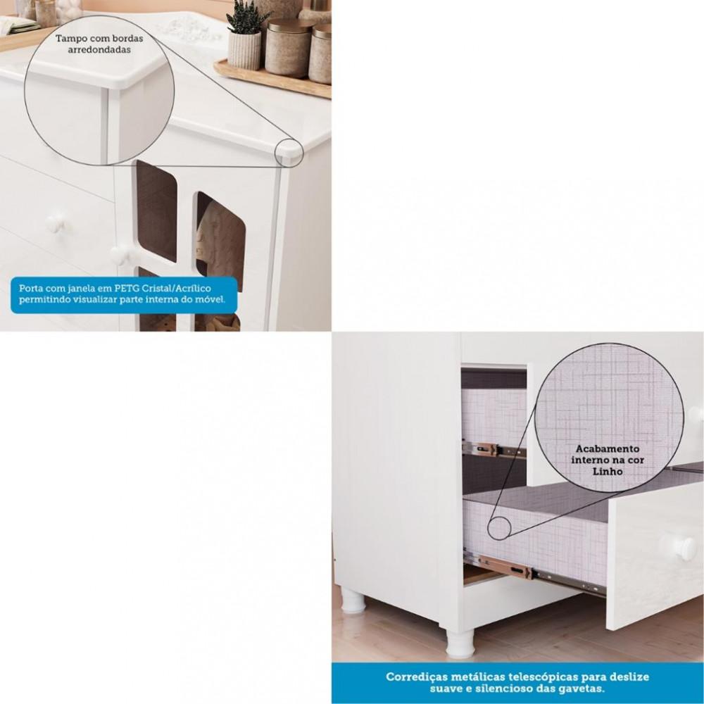 Cômoda Infantil 4 Gavetas 1 Porta com Janela 100 MDF Elo Móveis Peroba - 6