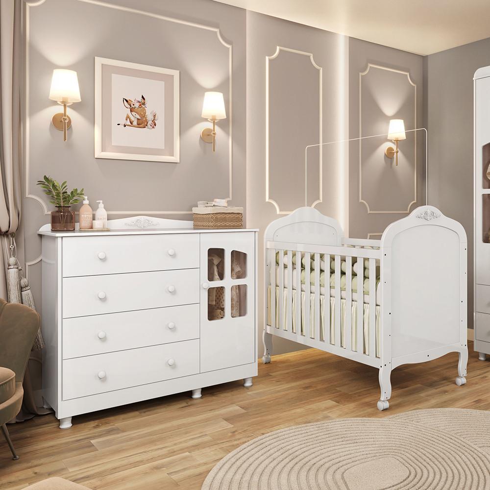 Quarto de Bebê Completo com Berço Mini Cama  e Cômoda 100 MDF com Janela Elô New Móveis Peroba - 1