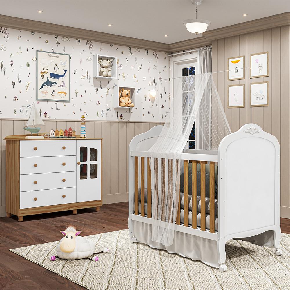 Quarto de Bebê Completo com Berço Mini Cama  e Cômoda 100 MDF com Janela Elô New Móveis Peroba - 1