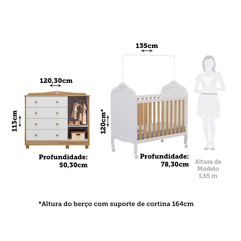 Quarto de Bebê Completo com Berço Mini Cama  e Cômoda 100 MDF com Janela Elô New Móveis Peroba - 3