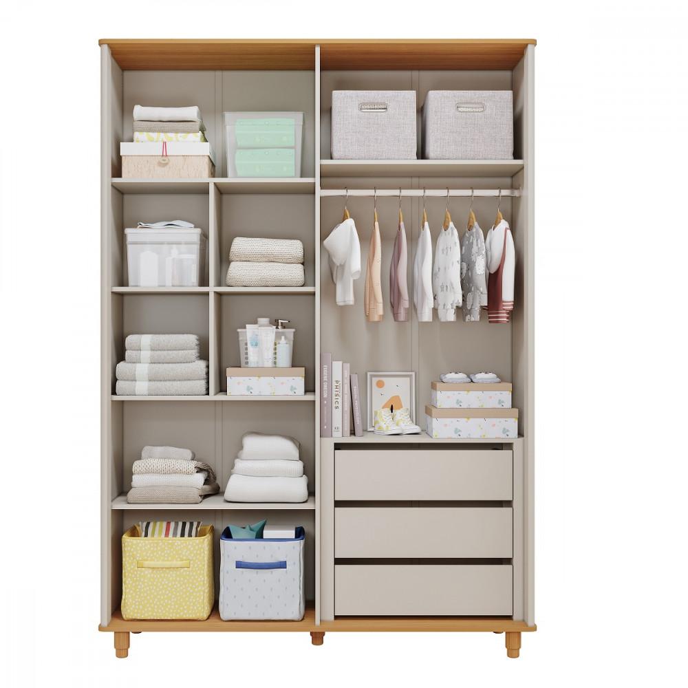 Quarto de Infantil Completo Guarda Roupa 4 Portas e Cômoda 4 Gavetas 100 MDF Lívia Permobili - 4