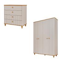 Quarto de Infantil Completo Guarda Roupa 4 Portas e Cômoda 4 Gavetas 100 MDF Lívia Permobili - 2