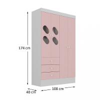 Guarda Roupa Infantil 4 Portas com Janela 2 Gavetas Maya Rodial - 4