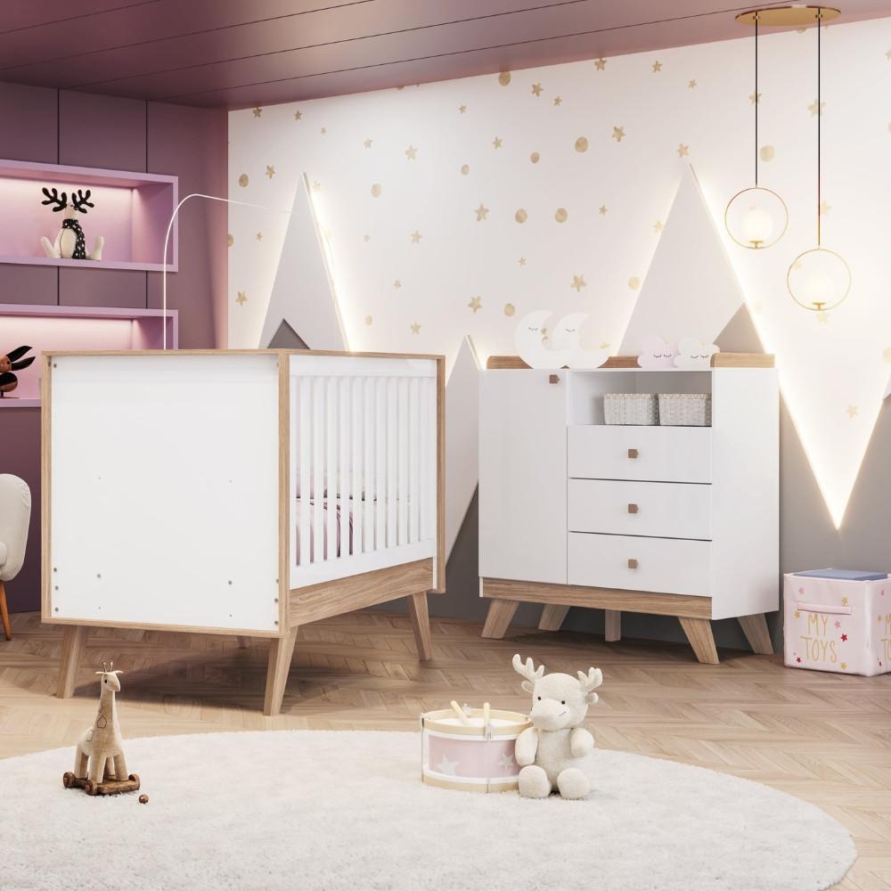 Quarto de Bebê com Cômoda 3 Gavetas e Berço 3 em 1 Lola Henn - 1