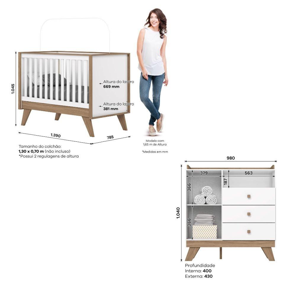 Quarto de Bebê com Cômoda 3 Gavetas e Berço 3 em 1 Lola Henn - 4