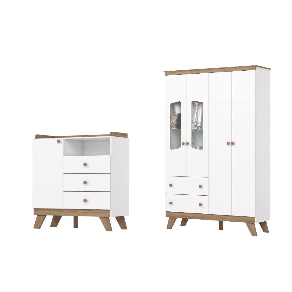 Quarto de Bebê com Guarda Roupa 4 Portas e Cômoda 3 Gavetas Lola Henn - 2