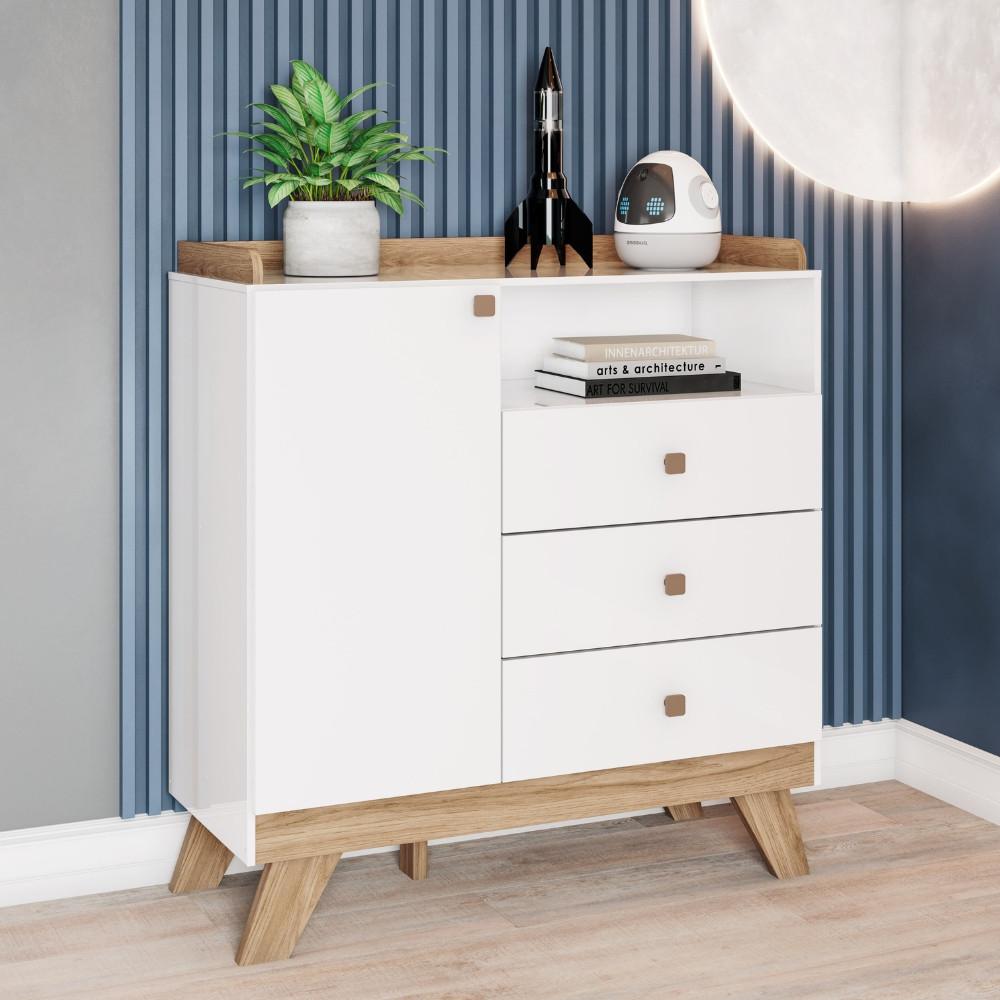 Cômoda Infantil 3 Gavetas 1 Porta com Pés Lola Henn - 1