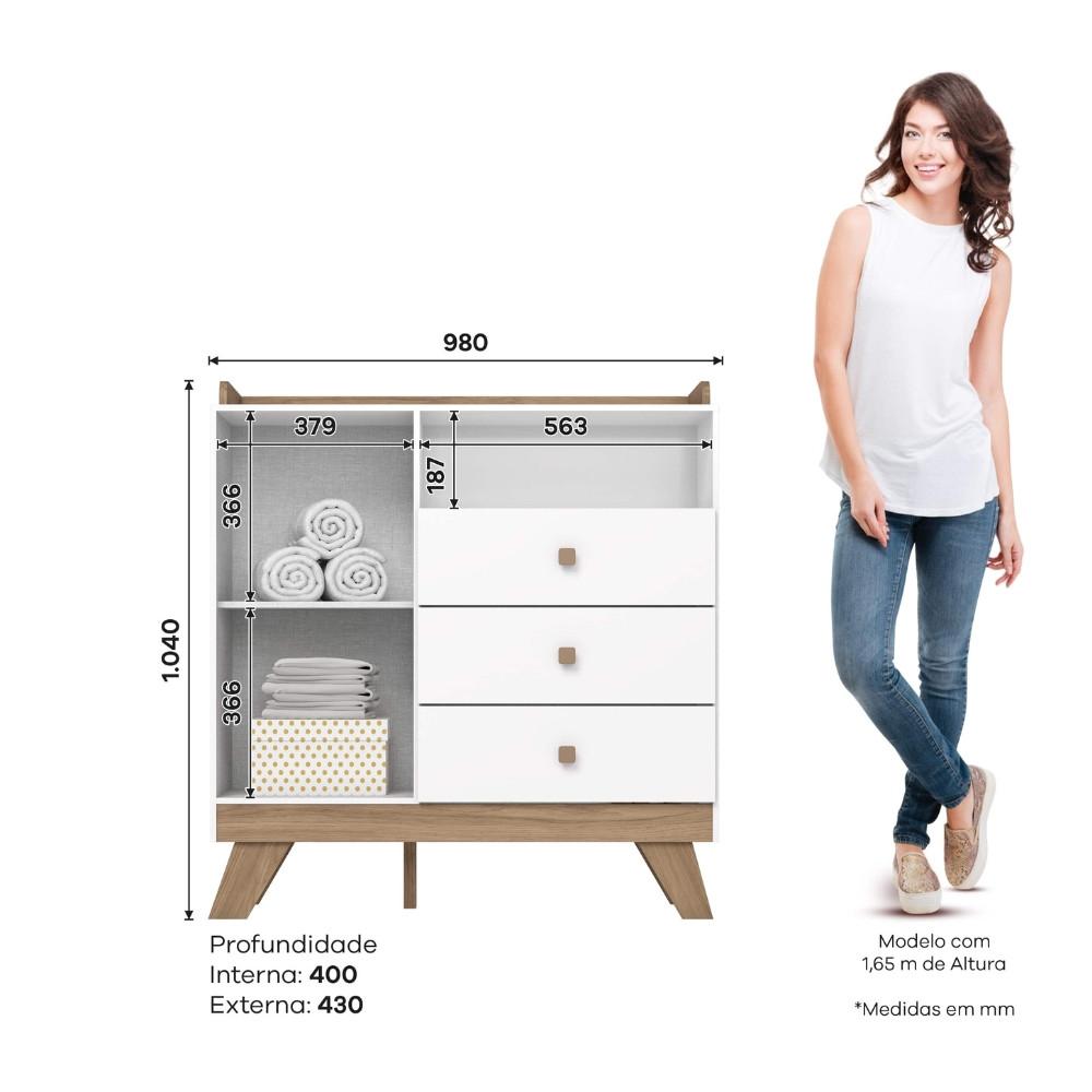 Cômoda Infantil 3 Gavetas 1 Porta com Pés Lola Henn - 4