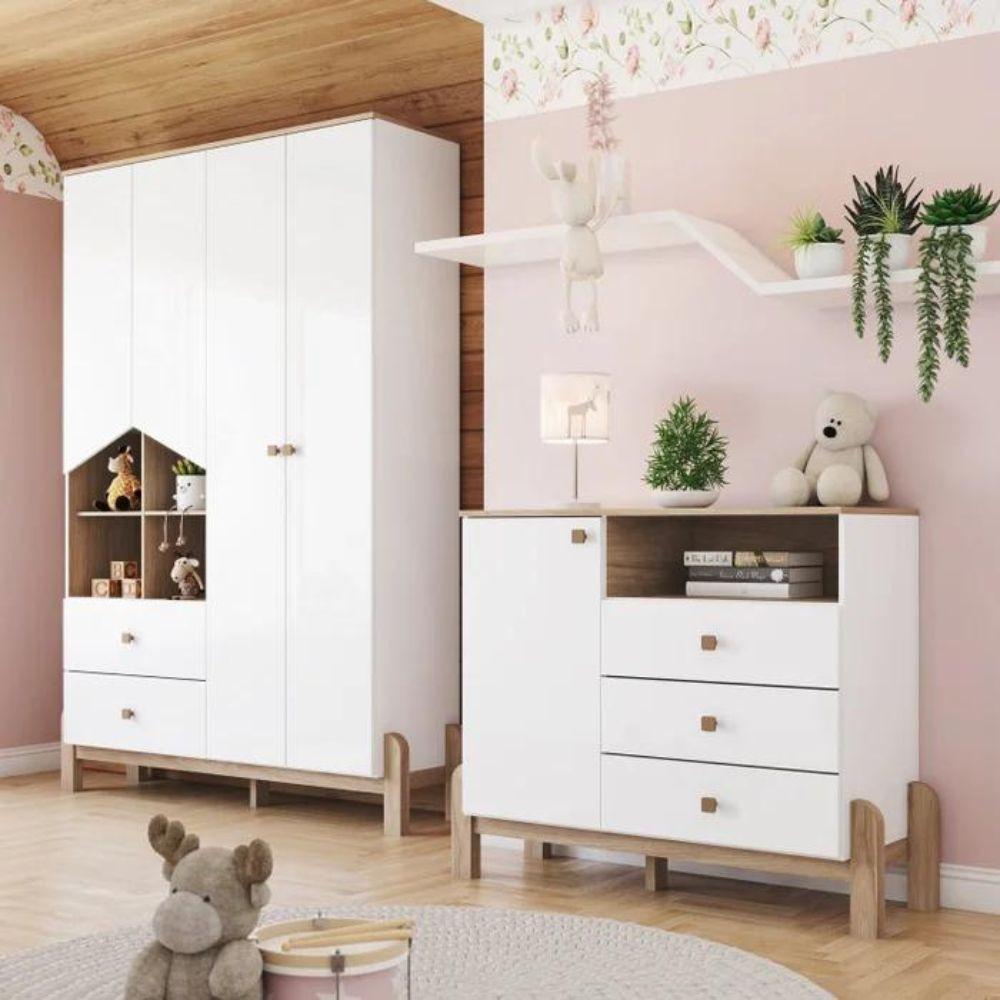 Quarto de Bebê Guarda Roupa 4 Portas e Cômoda Ternura Henn - 1