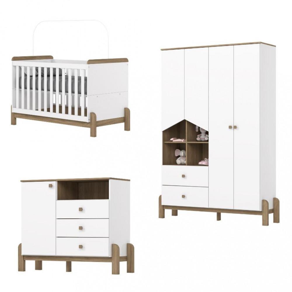 Quarto de Bebê Completo Berço 2 em 1 Guarda Roupa 4 portas e Cômoda Ternura Henn - 2
