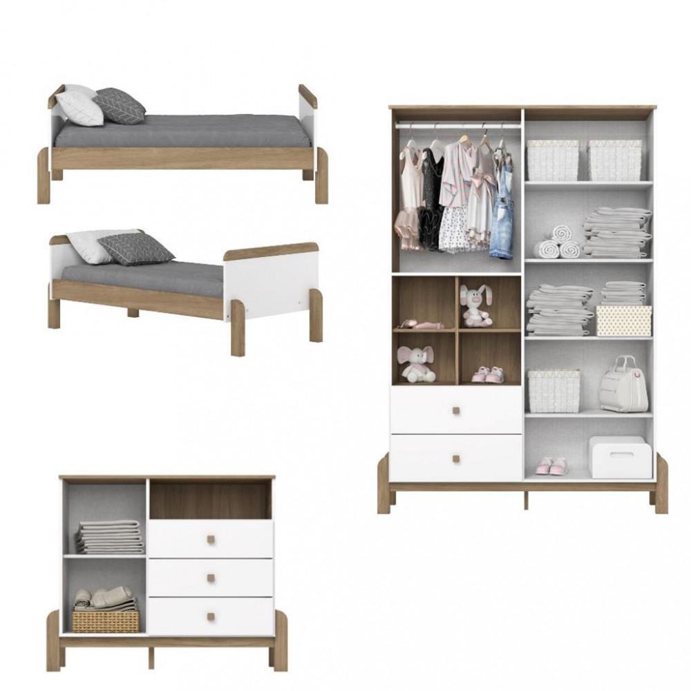 Quarto de Bebê Completo Berço 2 em 1 Guarda Roupa 4 portas e Cômoda Ternura Henn - 3
