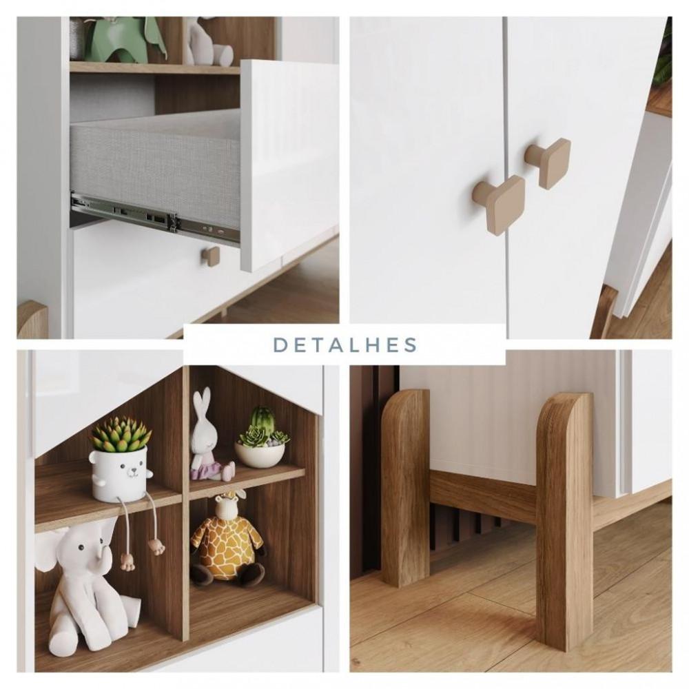 Quarto de Bebê Completo Berço 2 em 1 Guarda Roupa 4 portas e Cômoda Ternura Henn - 6