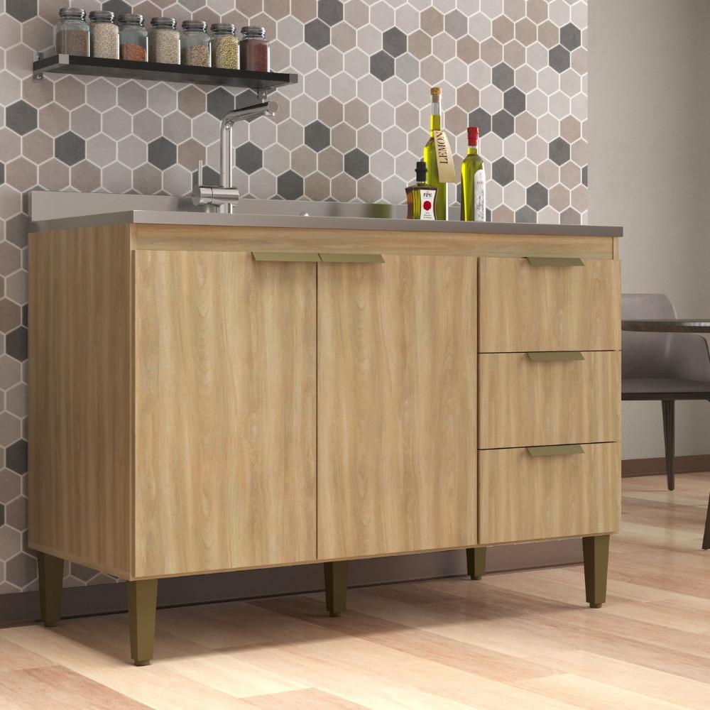 Balcão 2 Portas 3 Gavetas 120cm Sem Tampo Ana J Carvalho - 1