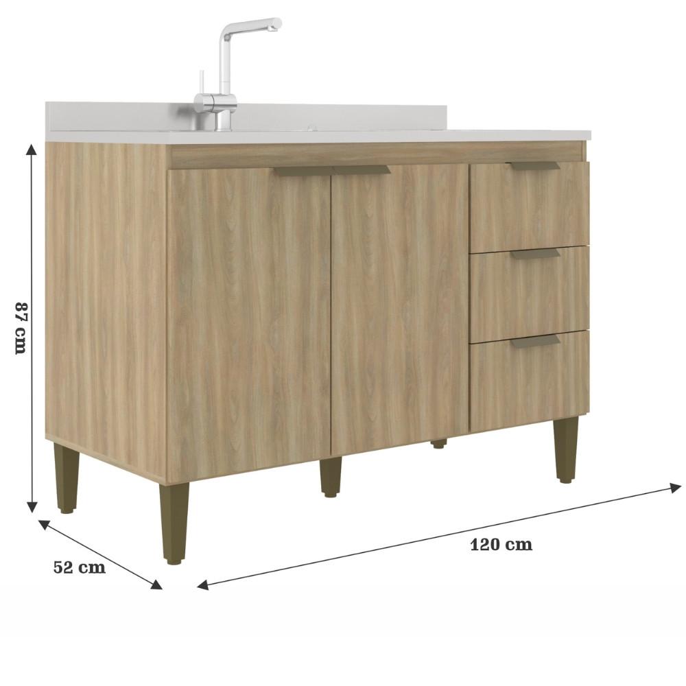 Balcão 2 Portas 3 Gavetas 120cm Sem Tampo Ana J Carvalho - 4