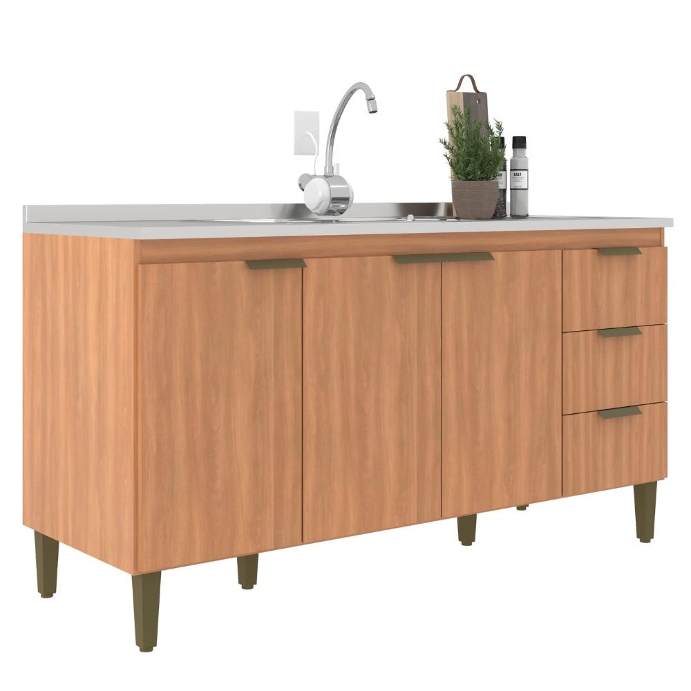 Balcão 3 Portas 3 Gavetas 160cm Sem Tampo Sara J Carvalho - 2