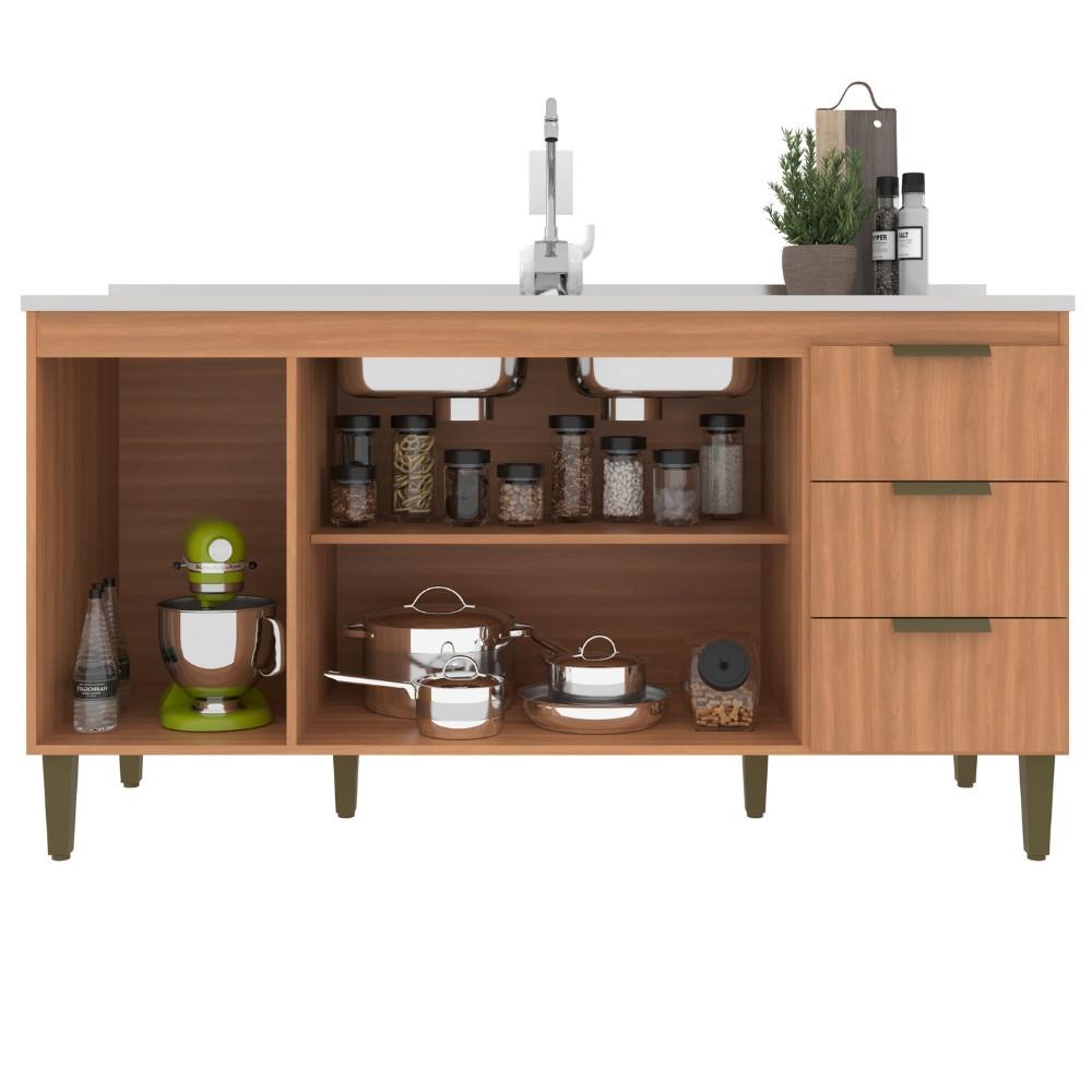 Balcão 3 Portas 3 Gavetas 160cm Sem Tampo Sara J Carvalho - 3