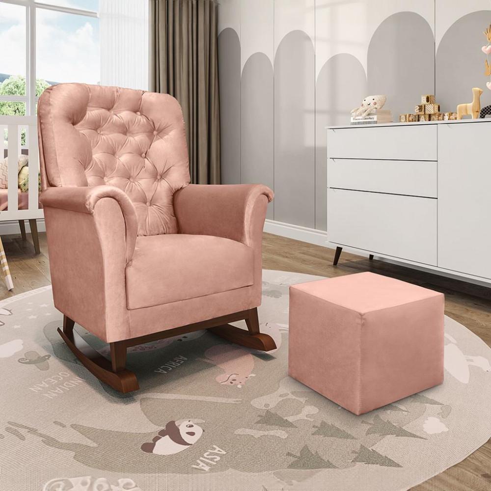 Poltrona de Amamentação Agatha Canoa com Puff Veludo Phoenix Baby - 1