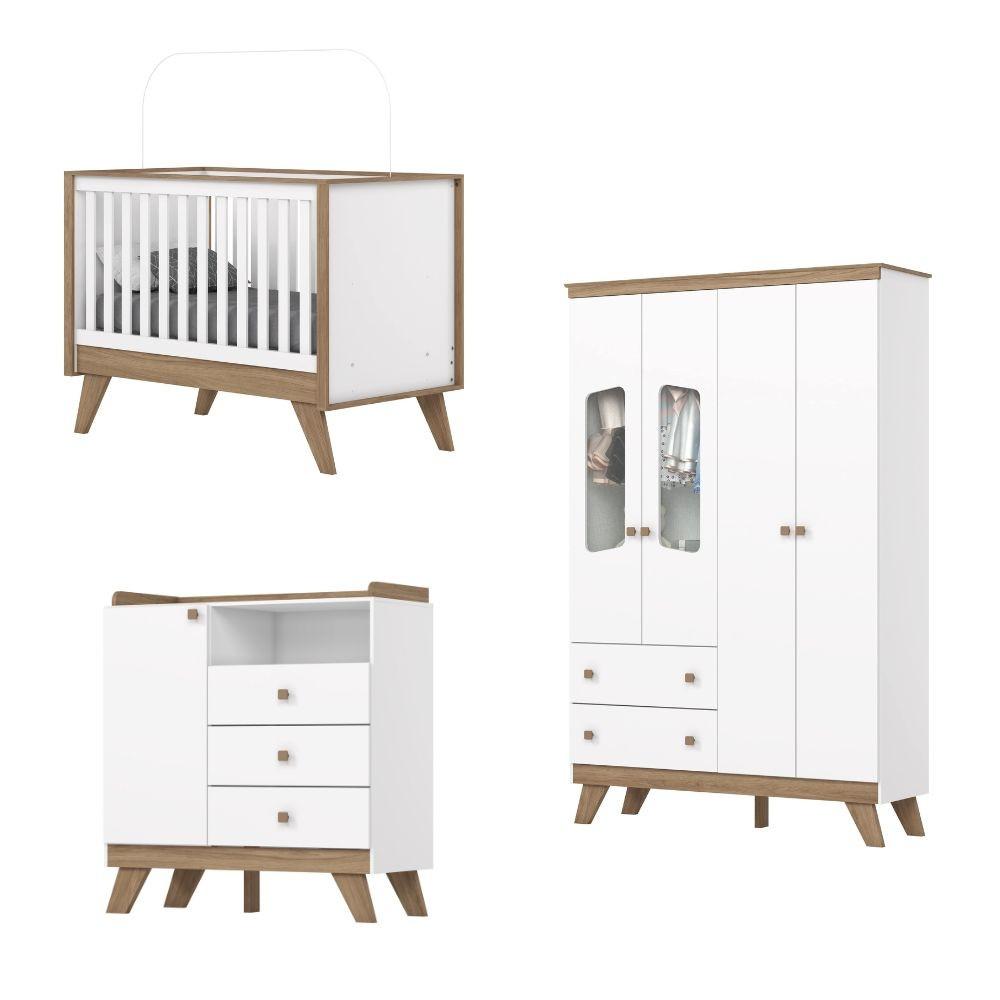 Quarto de Bebê Completo com Guarda Roupa 4 Portas Cômoda 3 Gavetas e Berço 3 em 1 Lola Henn - 2