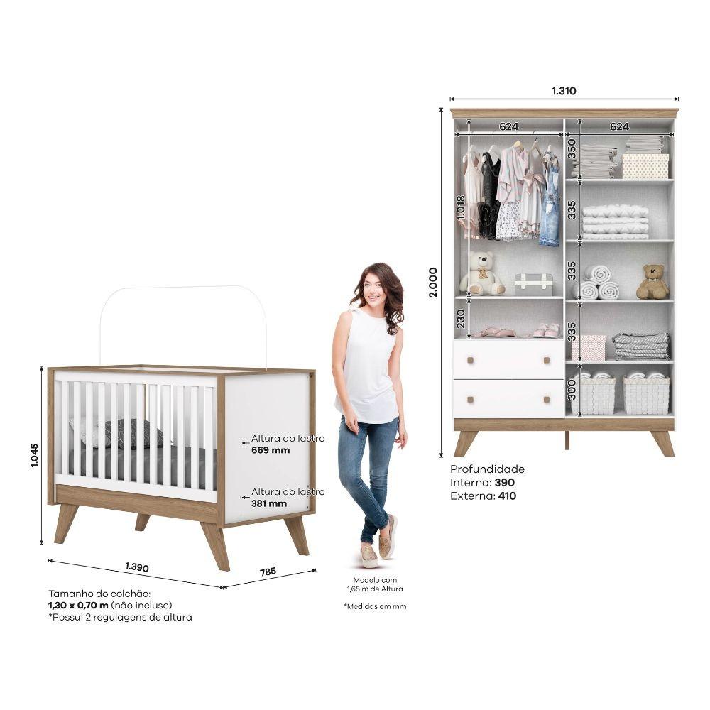 Quarto de Bebê com Guarda Roupa 4 Portas e Berço 3 em 1 Lola Henn - 4