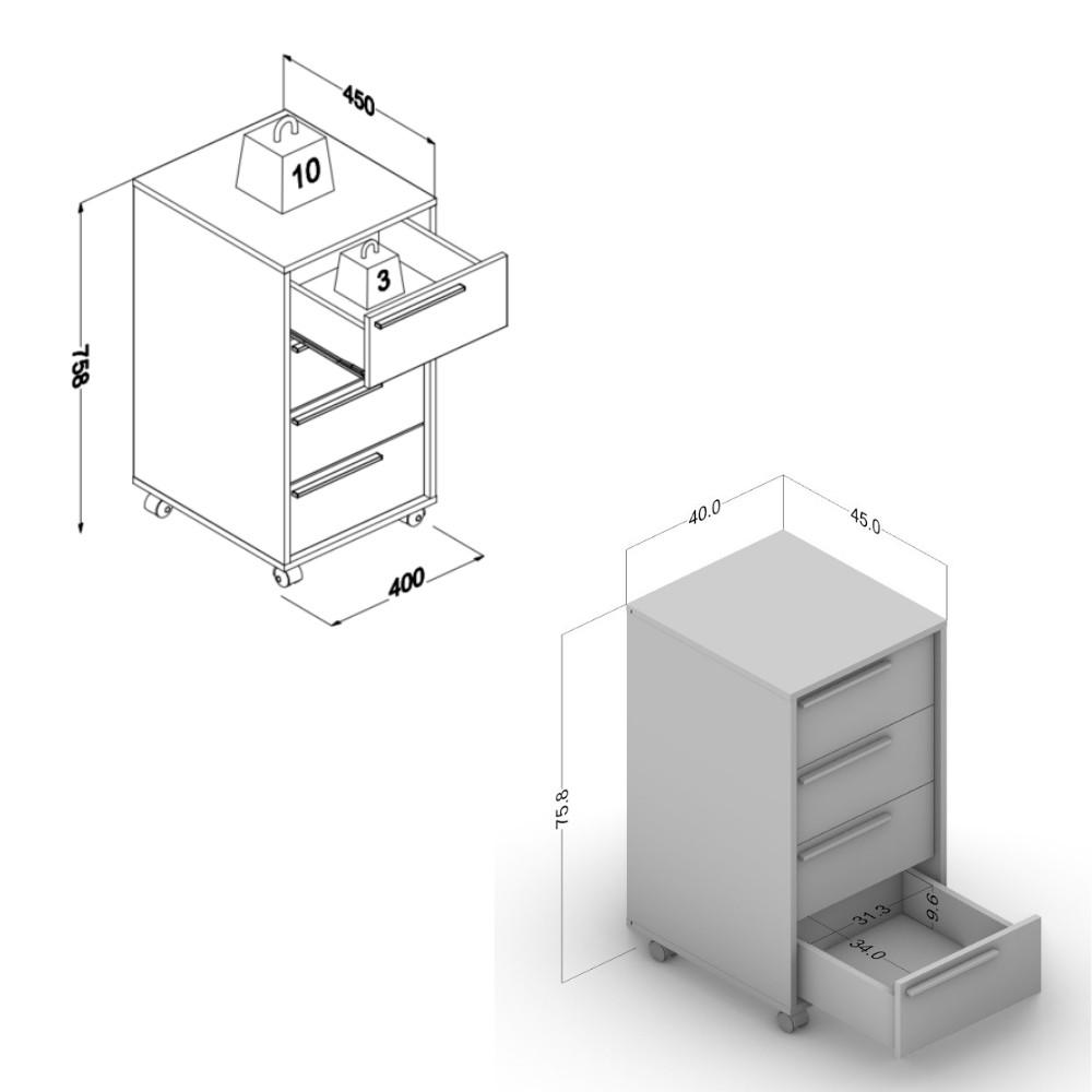Gaveteiro 4 Gavetas Maia Politorno - 4