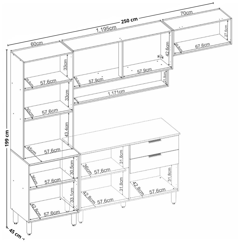 Cozinha Modulada 4 Peças com Tampo e Vidro Alba Demóbile - 4