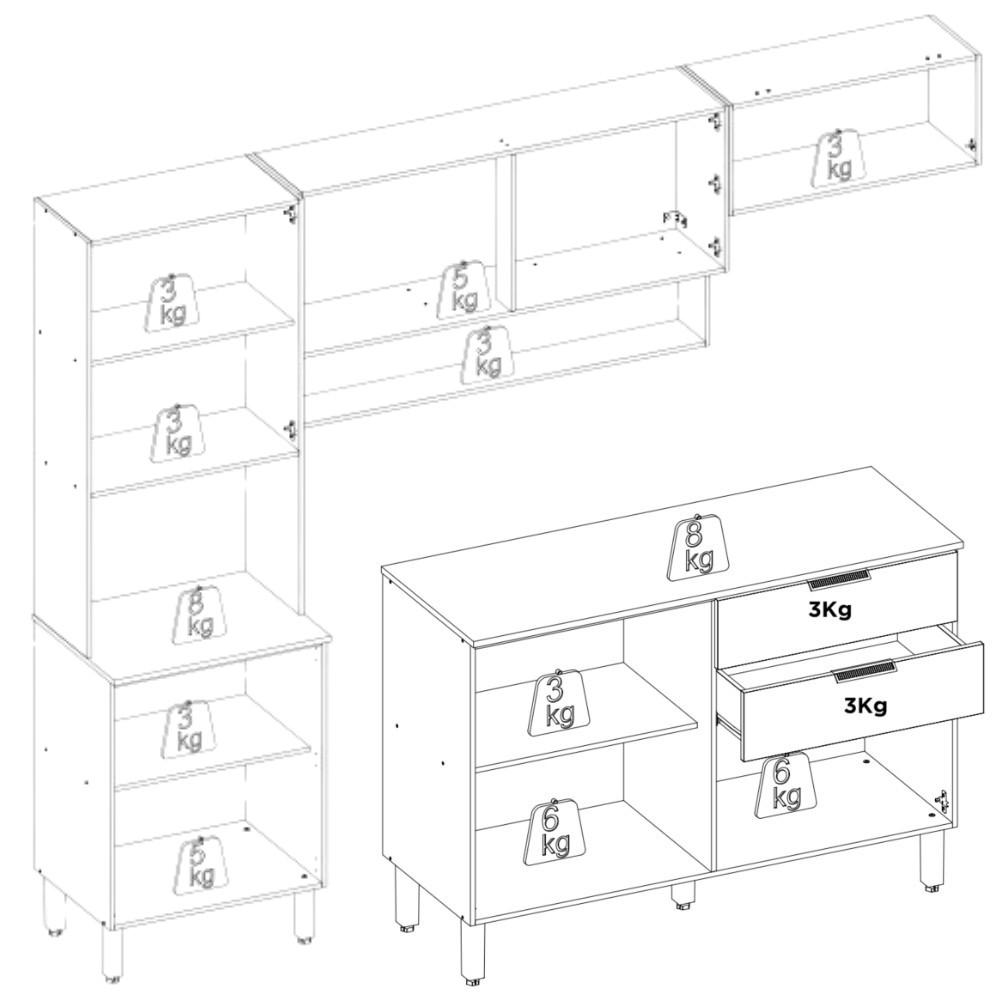 Cozinha Modulada 4 Peças com Tampo e Vidro Alba Demóbile - 7