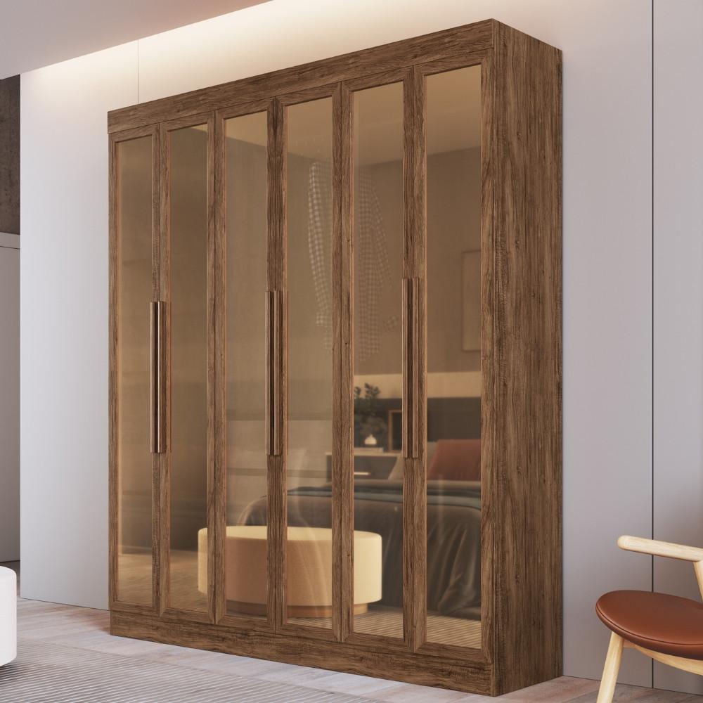 Guarda Roupa Casal com Vidro Reflecta 6 Portas 100 MDF San Diego Doripel - 1