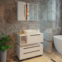 Conjunto Banheiro com Gabinete Suspenso 1 Gaveta Espelheira Armário com Rodízio Tecno Mobili - 1