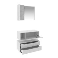 Conjunto Banheiro com Gabinete Suspenso 1 Gaveta Espelheira Armário com Rodízio Tecno Mobili - 3