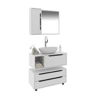 Conjunto Banheiro com Gabinete Suspenso 1 Gaveta Espelheira Armário com Rodízio Tecno Mobili - 5