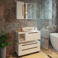 Conjunto Banheiro com Gabinete Suspenso 1 Gaveta Espelheira Armário com Rodízio Tecno Mobili - 7