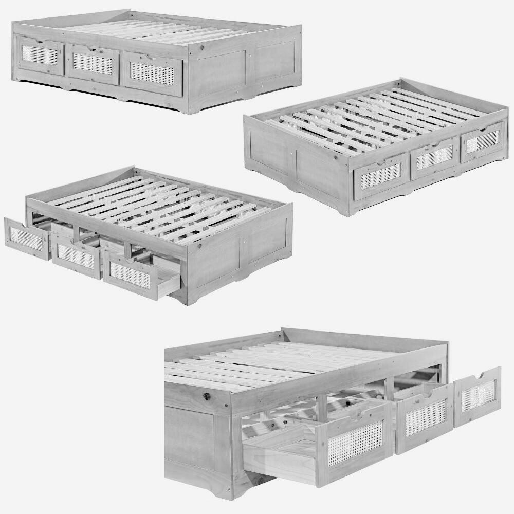 Cama Casal 138cm Madeira Maciça com 6 Gavetas Saraiva - 4