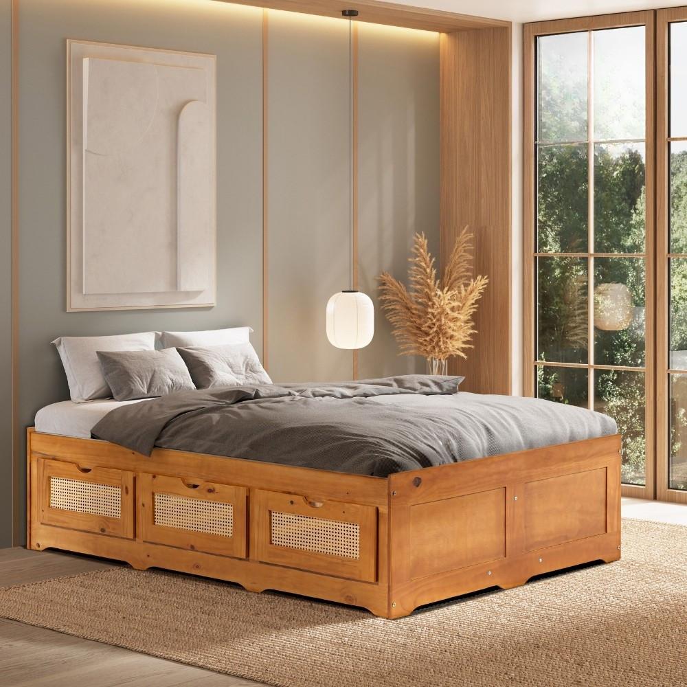 Cama Casal 138cm Madeira Maciça com 6 Gavetas Saraiva - 1